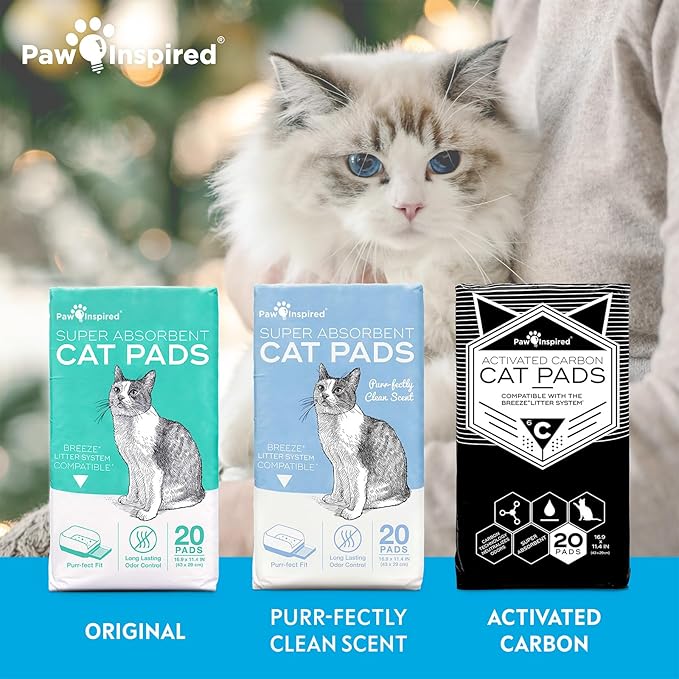 Paw Inspired Cat Pads, Generic Refills for Tidy Cats Breeze Litter Box System, Disposable Kitty Litter Liners for Easy Cleaning, Super Absorbent Pee Pads, 16.9 x 11.4 Inch (Carbon, 80 Count)