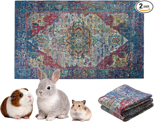 Lovewag Pets Reusable 2-Pack Small Animal Pet Bedding Mats - 16" x 24" Inch Hamster Bedding - Machine Washable Guinea Pig Cage Liners-Guinea Pigs,Rabbits & Ferrets Waterproof Pee Pad (Bohemian Jewel)
