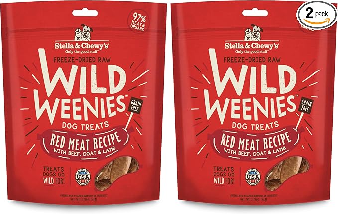 Stella & Chewy's Freeze-Dried Raw Wild Weenies Dog Treats - High-Protein Training Treats for Dogs & Puppies - All-Natural Red Meat Recipe with 97% Meat & Organs - USA Made - 3.25 oz Bag (Pack of 2)