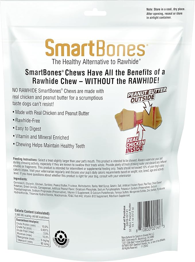 SmartBones Mini Bones With Real Peanut Butter, Rawhide-Free Chews For Dogs, 32 Count
