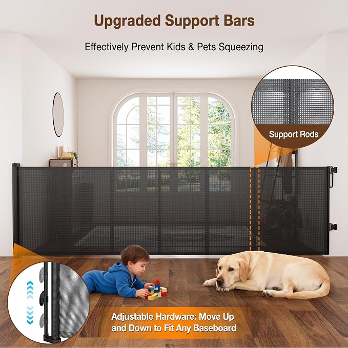 Upgraded 200 inch Retractable Baby Gates Extra Wide with Reinforced Strip, 42" Extra Tall Retractable Gates, 13 Foot Retractable Dog Gate, No Drilling, Retractable Gate for Indoor/Outdoor