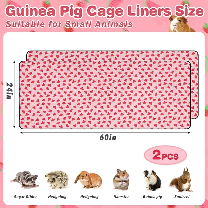2 PCS Guinea Pig Cage Liner, Reusable Waterproof Guinea Pig Liner, Washable Small Animals Bedding, Super Absorbent Pet Pee Pads Guinea Pig Mats, Rabbit Mats for Cages (24 * 60 inch)