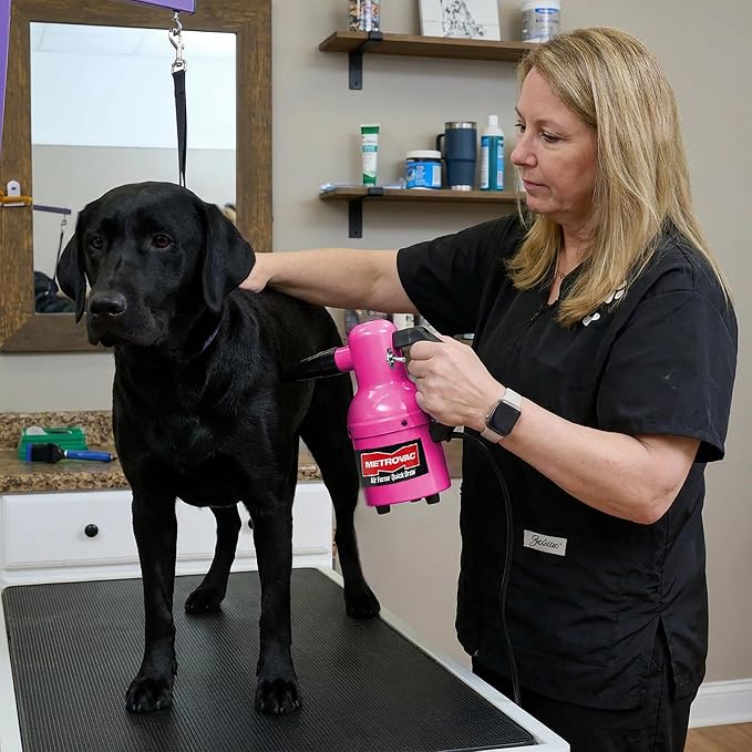 METROVAC Quick Draw Hot Pink Dog Dryer | Portable Pet Dryer & Dog Blow Dryer | 1.3 HP Single Speed USA