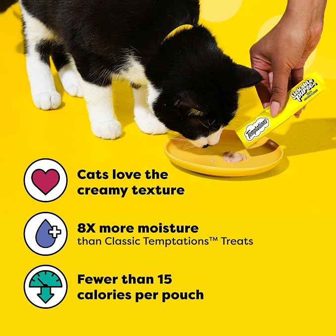 Temptations Creamy Puree Squeezable Lickable Cat Treats, Wet Cat Treats with Chicken, 0.42 oz. Tubes, 24 Count