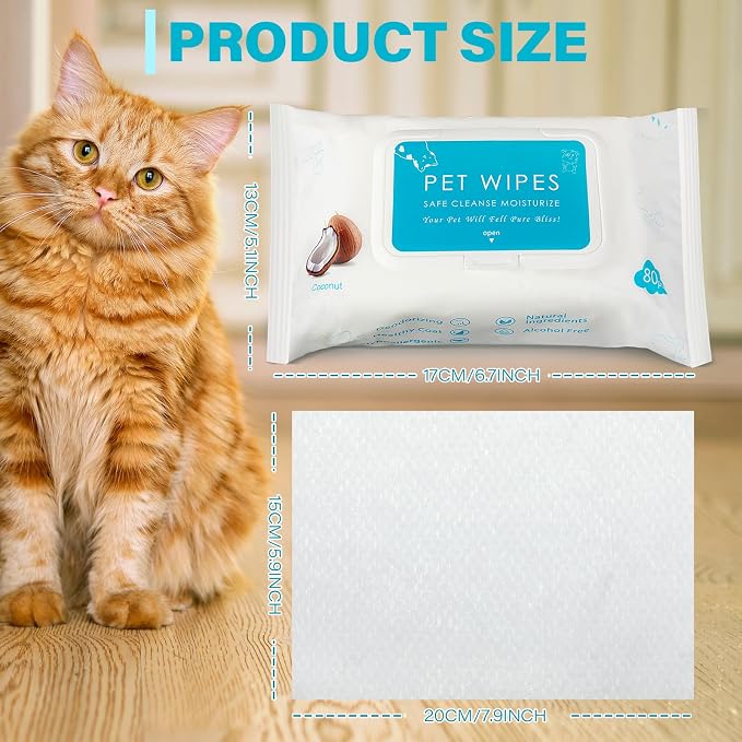 Treela 10 Packs of 800 Dog Wipes Pet Wipes Cat Grooming Supplies for Paws, Butt, Ear, Skin, Body Bath Cleaning Stain Odor Remover, Home or Travel Use(Coconut)