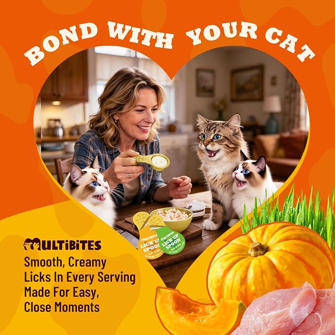 Lickable Cat Treats with Lick-Up Spoons, Healthy Wet Cat Snacks for Digestive Support, Grain-Free Kitten Treats with Taurine & Vitamins, Cat Grass & Pumpkin Variety Pack (32 Spoons)
