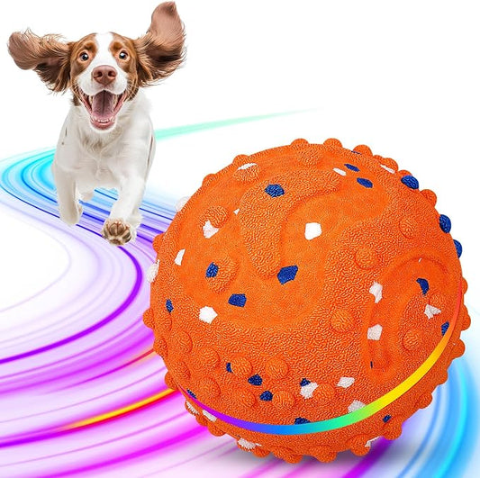 Interactive Dog Toys Ball, Self-Rolling & Bouncing Ball with RGB Colorful Lights to Keep Them Busy, 3-in-1 Interactive Mode, E-TPU Material, Type-C Charging, Moving Dog Toy for Dogs Puppies (Orange)