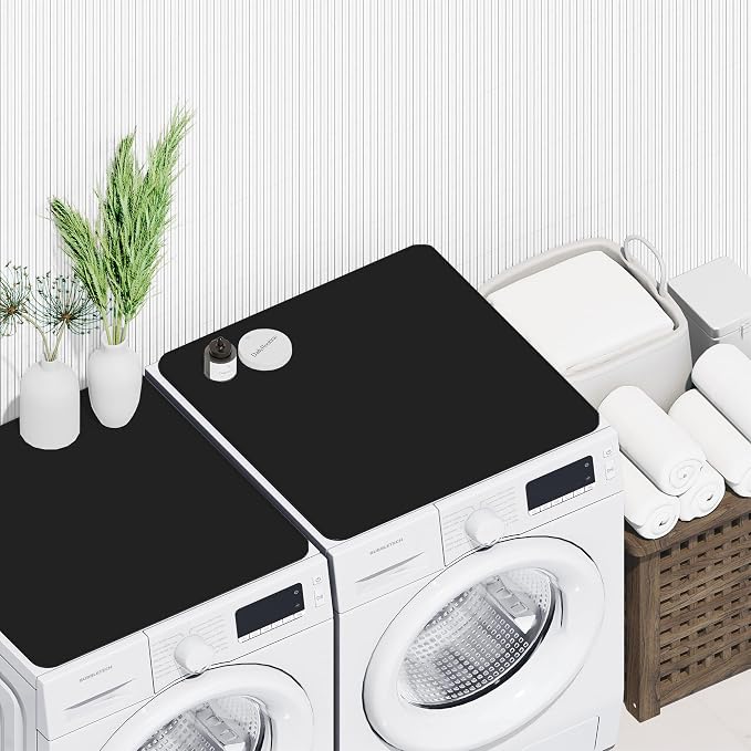 2 PACKS SEIRI Washer and Dryer Topper, 26" x 26" Silicone Dryer Top Protector Mats for Flat Top Surface Cover and Front Load Washing Machine Non-Slip Waterproof Laundry Topper Mat Large (Black)