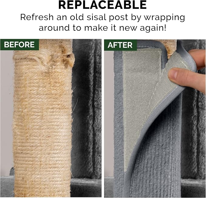 Furhaven Wrap Around Scratching Post Cover for Indoor Cats, Fits Posts Up to 3.5" Diameter, Durable & Less Mess - Tiger Tough Carpet Scratch Mat - Gray, Extra Large/XL (Pack of 3)