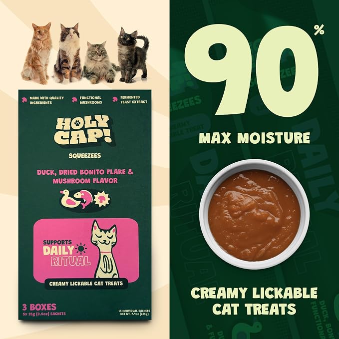 Daily Ritual Grain-Free Lickable Cat Treats 15 Squeezable Purée Tubes (0.5 oz Each), Duck & Tuna Flavor, Creamy Cat Purée with Clean Ingredients, Hand-Fed Treat or Meal Topper