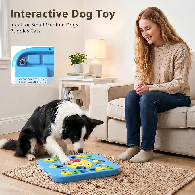 Dog Puzzle Toy, Treat Dispensing Dog Enrichment Toys, Blue | Interactive IQ Brain Stimulation, Slow Feeder Treat Dispenser, Non-Slip Durable, For Small Medium Large Dogs Cats Puppies