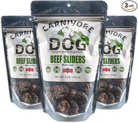 Carnivore Dog Treats, Human Grade, Grass-fed and Finished Beef Made with Redmond Real Salt, No Additives - Healthy, Chewy, Training Snacks or Treats for All Breeds, Pack of 3