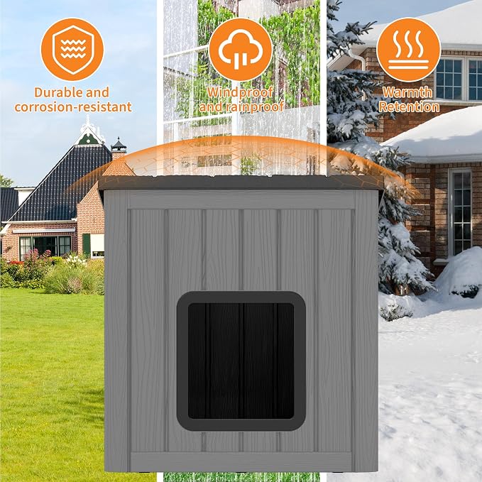 NUNU LAB Cat Litter Box Enclosure, Outdoor Cat House – Weatherproof & UV Resistant PP Material Shelter with Sloped Asphalt Roof, Durable Cat Condo for Garden, Patio, and Backyard (Black, Large)