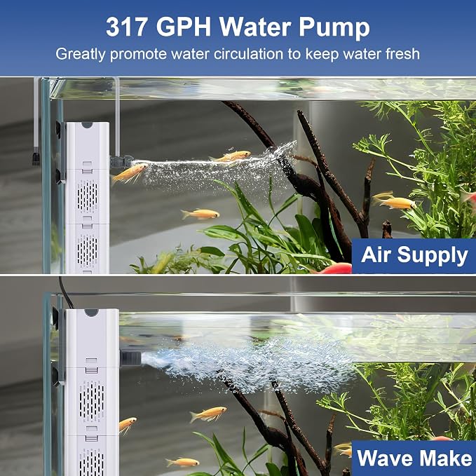 320 GPH 4-in-1 aquarium filter, 60-100 gallon fish tank filters Filtration and Oxygenation, filter for fish tank with biochemical cotton, ceramic beads, Multi-functional turtle tank filter(20 W)