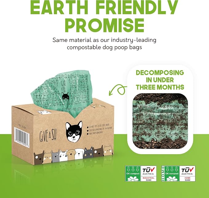 Home Compostable Cat Litter Box Liners, Jumbo XL 36” x 19” Drawstring - Extra Thick Heavy Duty Litter Box Bags, Tear Resistant & Leak-Proof Cat Liners for Easy Cleanup - Pack of 30