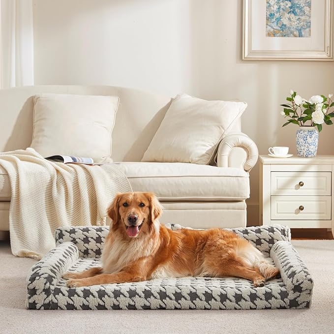 Orthopedic Dog Beds for Medium Dogs Washable, Detachable Side Bolster and Pillow, Medium Dog Sofa with Memory Foam, with Removable Cover and Non-Slip Bottom, Grey