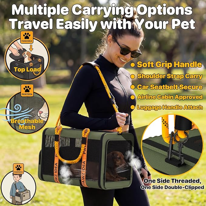 PAWZIDEA Expandable Pet Carrier with Wheels, 18"x11"x11" TSA Airline Approved Cat Carrier for 2 Cats Under Seat, Collapsible Soft-Sided Small Dog Rolling Travel Bag with Telescopic Handle, Up to 18lbs
