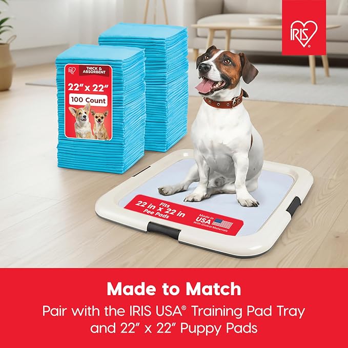 IRIS USA Pee Pad Holder + 100 Count Puppy Pee Pads for Puppy Training - Leak Proof, Quick Dry, 6-Layer Absorbent Design, Secured Latches, Non-Skid Feet, Fits 22"x22" Pads, Dark Gray