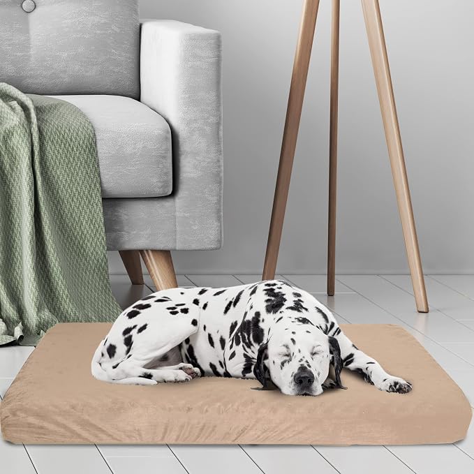 PETMAKER Orthopedic 2-Layer Memory Foam Dog Bed with Machine Washable Sherpa Top - 46x27, Up to 95lbs (Tan)