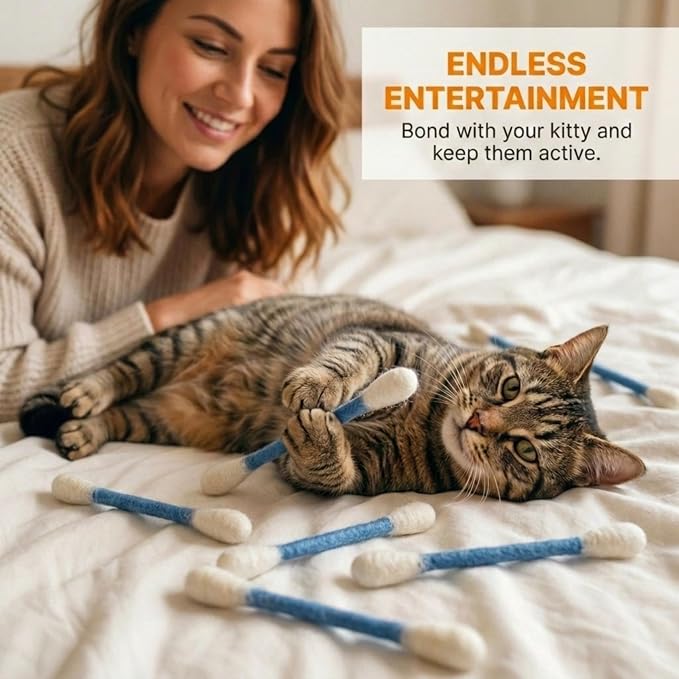 Glaciart One Swabs Cat Toys with Catnip - 6 Pk | Durable for Chew, Cute Cat Toys Interactive Kitty for Boredom, Exercise, & Play | Filled w/Organic Catnip for Anxiety & as Digestive Aid | Gift Idea