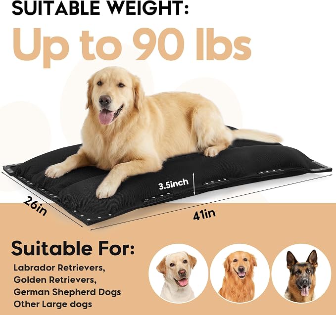 MABOZOO Chew-Proof Dog Bed with Metal Rivets, Durable Kennel Mat for Aggressive Chewers, Waterproof Crate Pad with Shredded Foam Fill for Large Dogs, (Indoor/Outdoor Use)