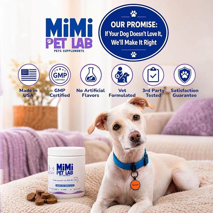 Calming Soft Chews for Dogs - 90 Peanut Butter Treats - Anxiety Relief with Melatonin, Chamomile & Valerian Root - Support for Separation, Storms & Travel.