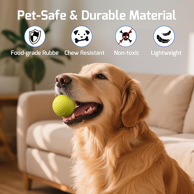 SNOYWEN Smart Interactive Dog Balls, Durable Food-Grade Rubber Material, Automatic Moving, Bouncing, Rotating Toy with Light for Medium, Large Dogs, IPX7 Waterproof (Yellow)