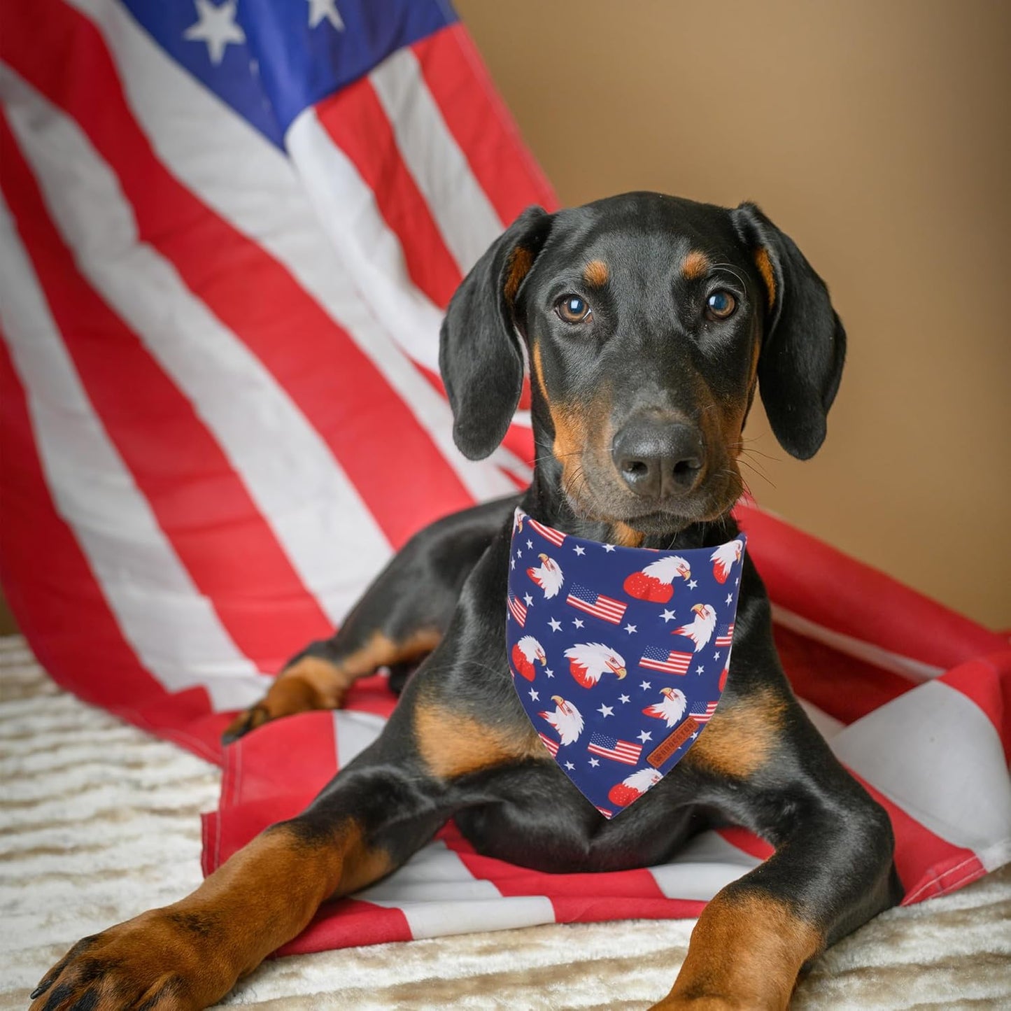 ADOGGYGO American Flag Dog Bandanas, Red Blue Patriotic Eagles USA Flag Scarf, Multi Size, 4th of July Bandana for Extra Large Dogs Pets (X-Large)