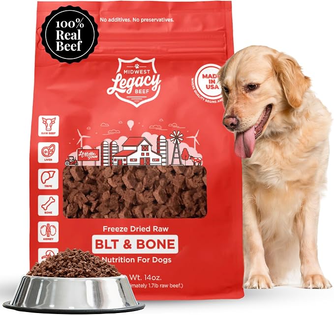 Freeze Dried Raw BLT & Bone Dog Food (14 Oz), Beef Liver and Tripe Recipe with Ground Bone, High Protein Freeze Dried Dog Food and Topper for Dog's of All Life Stages, Made in USA
