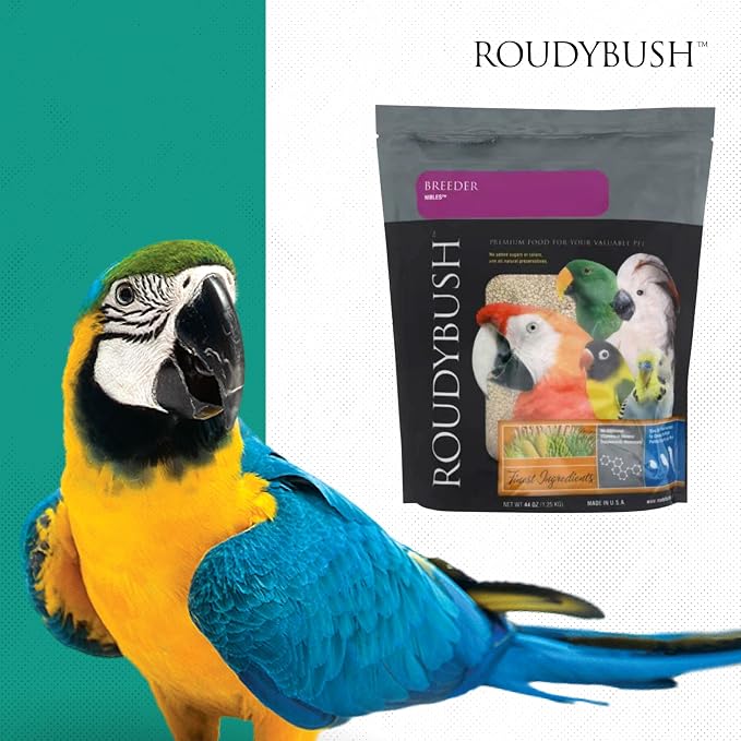 RoudyBush Breeder Food for Breeding & Weaning Birds, Pelleted Diet Made with Corn, Wheat & Soy, Daily Food for Small & Medium Parrots, Nibble Pellet, 44 OZ