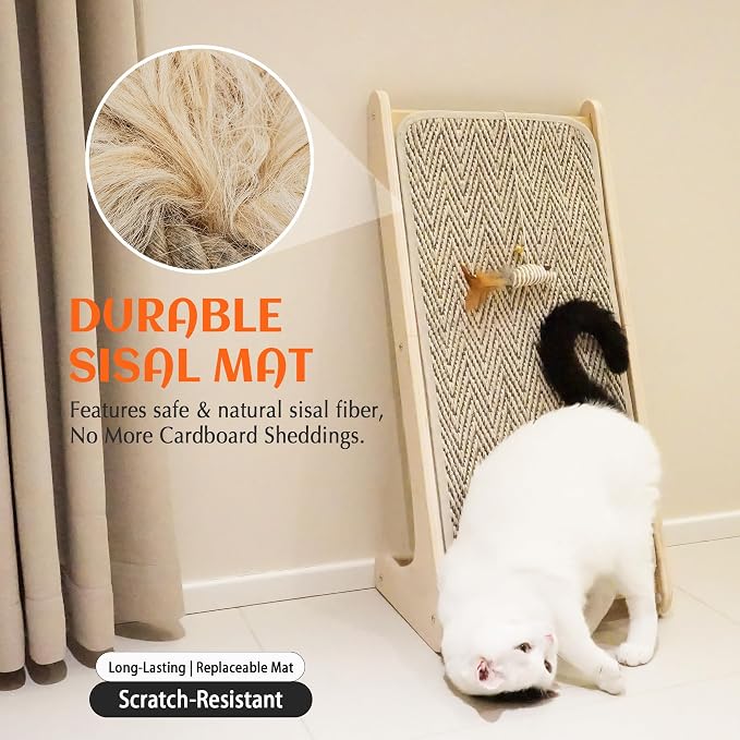 PETKARAY Cat Scratcher, Sisal Cat Scratching Ramp, L Shape Scratch Board for Indoor Kitty, 27" Wall Furniture Protector with Mouse Toy, Chevron