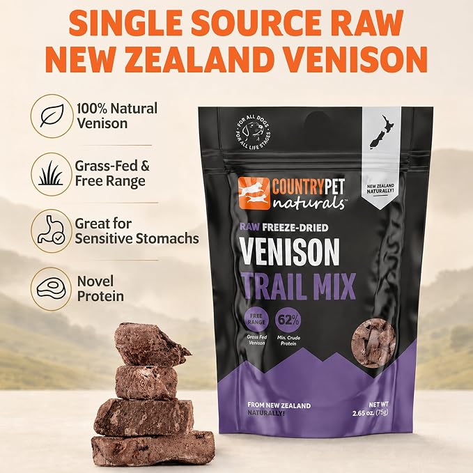 New Zealand Raw Freeze-Dried Venison Lung, Spleen & Kidney 62% Protein Bites 100% Grass-Fed, Premium, Single Ingredient, Grain & Gluten Free Dog Treat & Topper. No crumbling 6-pack