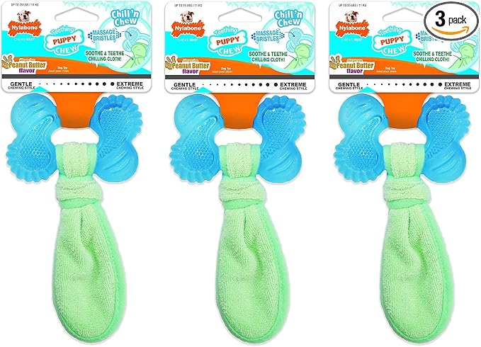 Nylabone 3 Pack of Chill 'n Chew Puppy Teething Toys, Small, Allergen-Free Peanut Butter Flavor