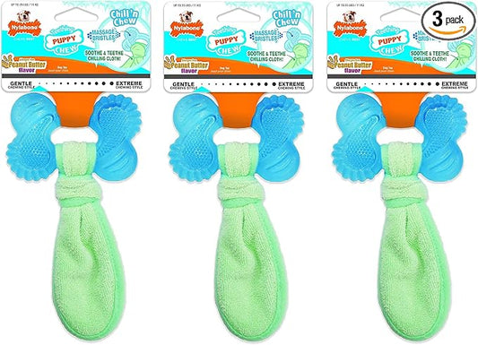 Nylabone 3 Pack of Chill 'n Chew Puppy Teething Toys, Small, Allergen-Free Peanut Butter Flavor