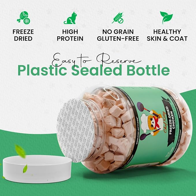Freeze Dried Chicken Cat Treats | Healthy Dog Food Toppers 100% Human Grade | Single Ingredient, Grain Free Chicken Dog Treats | Inspected & Tested in USA | No Additives or Preservatives