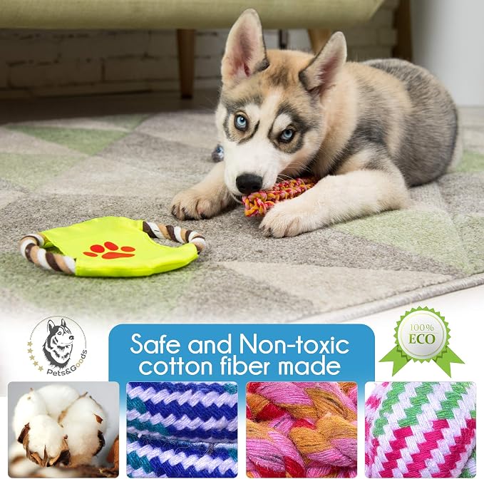 Pets&Goods Dog Grooming Combs & Rope Toy Bundle - Gentle Tear Stain Remover and 9-Pack Durable Chew Toys for Puppies & Small Dogs