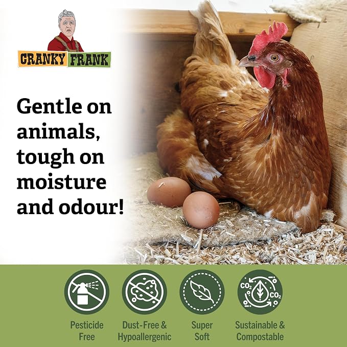 Cranky Frank Chicken Hemp Bedding - 75 Usable Liters, 20 LB - All Natural, Dust-Free, Bedding for Chickens and Pets - Super Absorbent