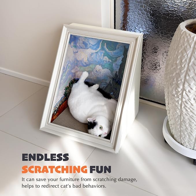 PETKARAY Art Frame Cat Scratch House, Oil Painting Kitty Scratcher Cardboard House, Large Cat Cave with Replaceable Scratching Boards