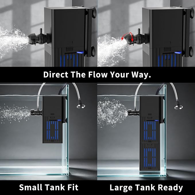 Aquarium Filter Water Flow Adjustable for 55-200 Gallon Fish Turtle Tank 400GPH Biochemical Filtration 4in1 Submersible Internal Powerful Pumps & Filters Keep Freshwater Saltwater Crystal Clear Large