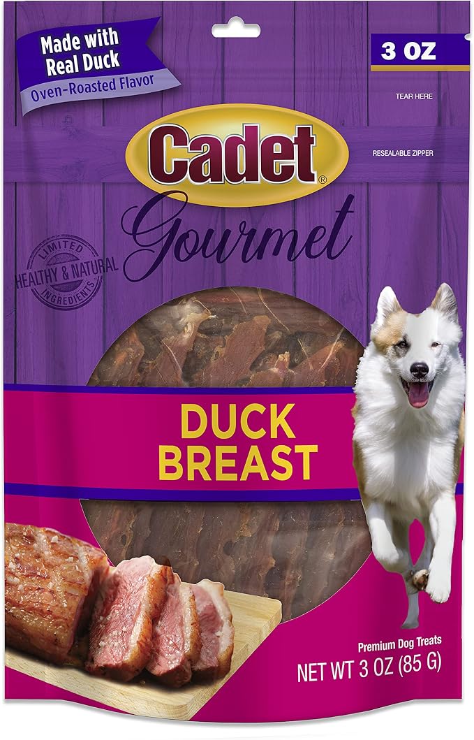 Cadet Gourmet Duck Jerky Dog Treats For Training - Healthy & Natural Dog Training Treats for Small & Large Breeds - Inspected & Tested in USA (3 oz.)