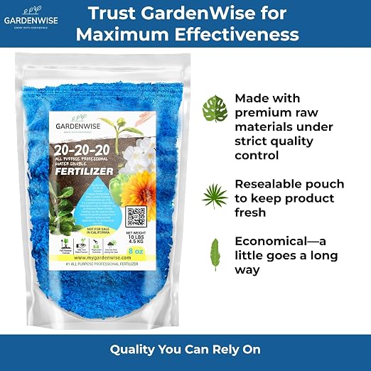 Gardenwise 20-20-20 Water-Soluble Fertilizer – Powder for Liquid Plant Food for Indoor & Outdoor Plants, Orchids, Vegetables, Lawns, Flowers – 20 20 20 Fertilizer 1/2 Quart (1 lb)