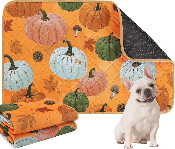 IEUUMLER Washable Pee Pads for Dogs, 2 Pack Pumpkin Pattern Reusable Waterproof Puppy Potty Pads, Non-Slip Absorbent Pet Training Pads for Playpen Crate Bed EU016 Orange Pumpkin, 41x36
