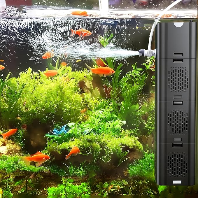 COOSPIDER Aquarium Filter 400GPH for Large 40-150 Gallon Fish Tank & Cold Plunge Hot Tub, Small Koi Pond Filter, Clear Wavemaker Oxygen Supply for Saltwater Freshwater (Black)