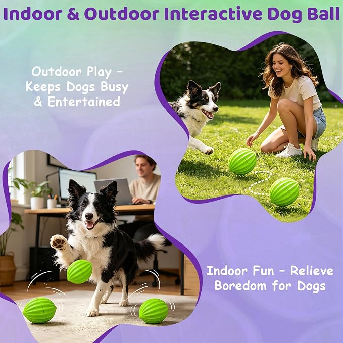Yipetor Smart Interactive Dog Toy Ball,【Alemon Balls】 Automatic Moving Vibrating Oval Dog Ball, Gentle Bouncing & Self Rotating, Type-C Rechargeable Dog Toys to Keep Medium Large Dogs Busy, 3 Inch