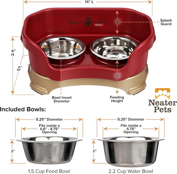 Neater Pet Brands Neater Feeder Deluxe Mess Proof Dog Bowls Elevated for Small Dogs Under 19 lbs, Made in USA, No Spill Raised Dog Food Bowl Stand Feeding Station, Food and Water Bowl Set, Cranberry