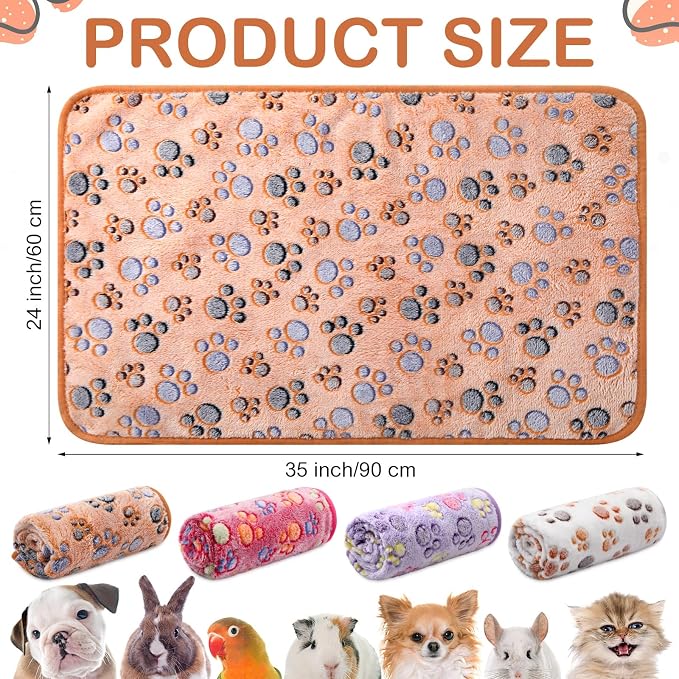 Tudomro 8 Pcs Absorbent Guinea Pig Blankets Washable Small Animal Fleece Bedding Cage Liners Reusable Pet Sleep Mat Pad Cover for Ferret Chinchilla Furniture Protection(Paw,35 x 24 Inch)