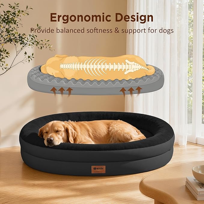 Orthopedic Jumbo Dog Bed for Extra Large Dogs, Giant Waterproof Dog Bed for Large Breed Dogs, Supportive Egg Crate Foam Pet Bed with Removable Washable Cover & Non-Slip Bottom, Black
