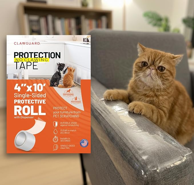 CLAWGUARD Protection Tape Roll – 4 in x 10 ft Single-Sided Scratch Barrier – Door Scratch Protector Dog & Cat – Couch Cat Scratch Protector