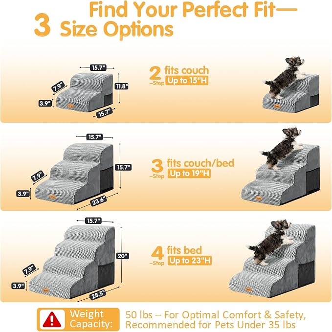 Topmart 3 Tiers Foam Dog Ramps/Steps,Non-Slip Pet Steps,Extra Wide Deep Dog Stairs,High Density Foam Pet Stairs/Ladder,Best for Older Dogs,Cats,Small Pets