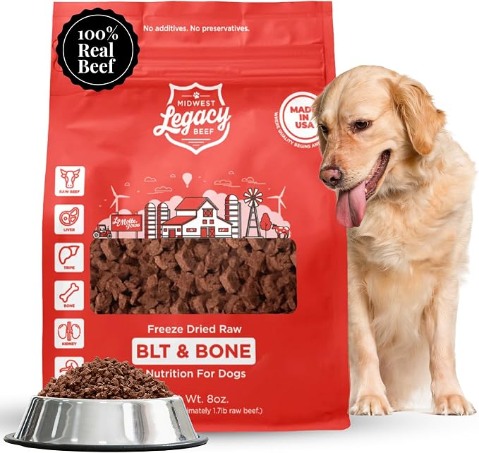 Freeze Dried Raw BLT & Bone Dog Food (8 Oz), Beef Liver and Tripe Recipe with Ground Bone, High Protein Freeze Dried Dog Food and Topper for Dog's of All Life Stages, Made in USA
